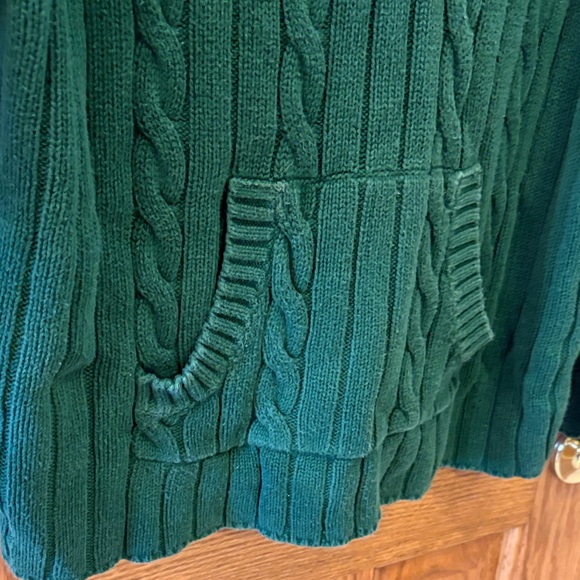 Christopher & Banks Emerald Green V-Neck Cable Knit Hoodie Sweater - Picture 6 of 11